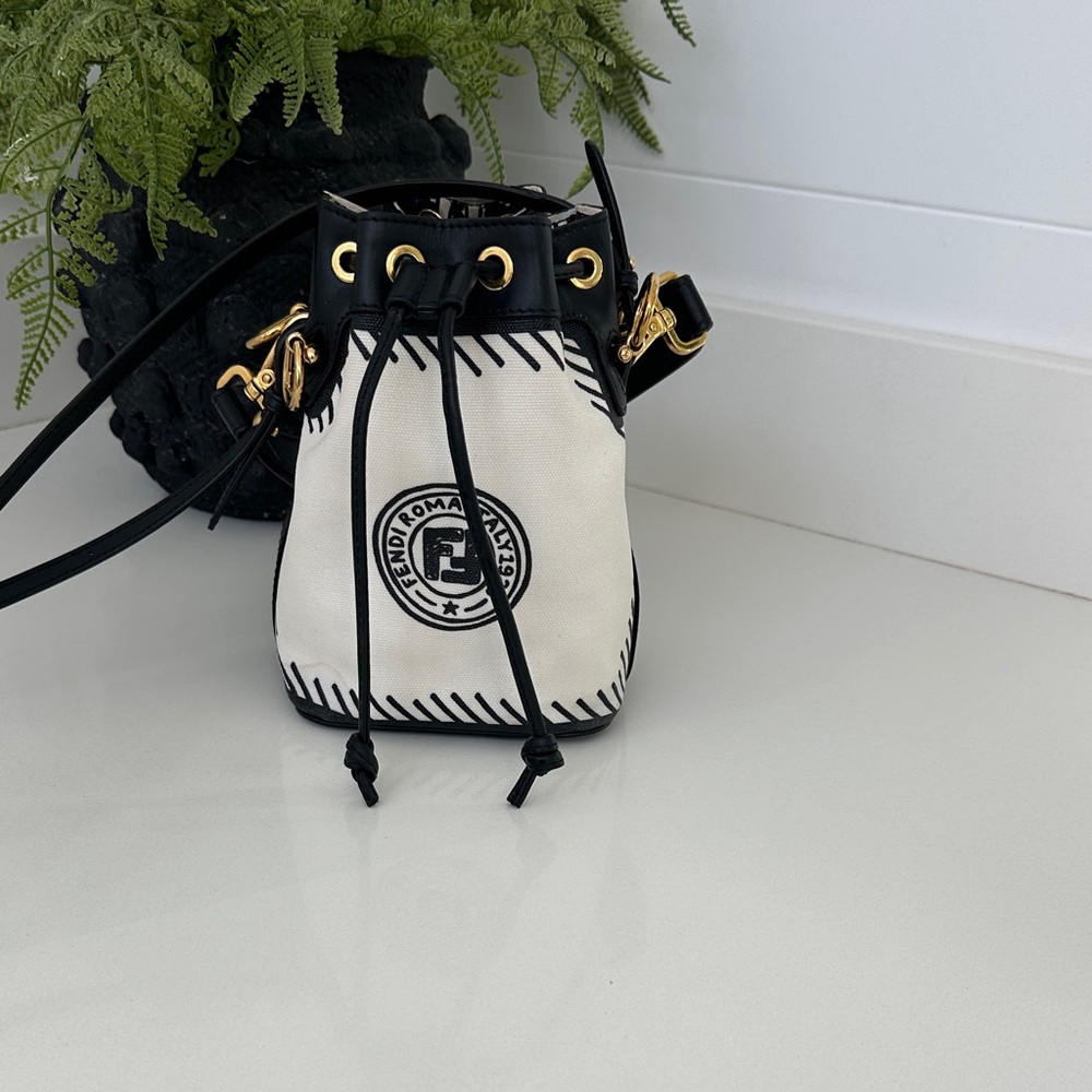 Black and White Fendi Drawstring mini  Bucket Bag.